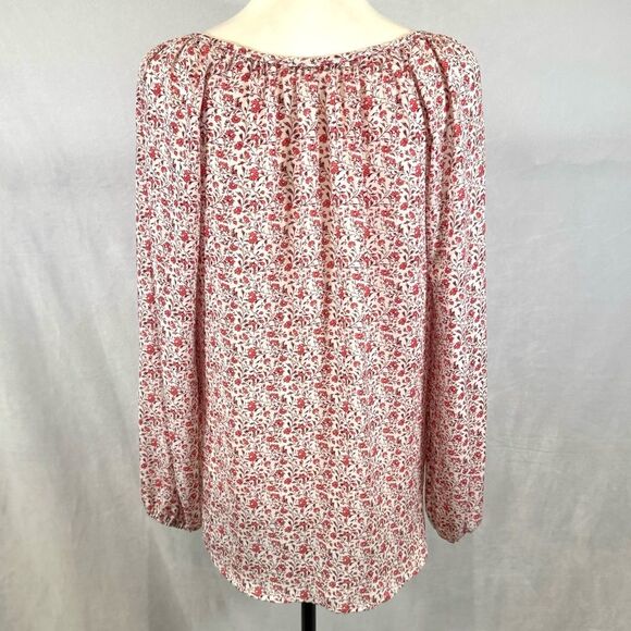 Max Studio long sleeve pink & white ditsy floral georgette blouse top size small - Picture 4 of 6